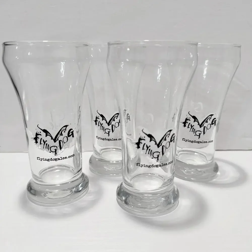 Flying Dog Pilsner Beer Glasses Cut the Leash Set Of 4 Ralph Steadman Art 5 oz